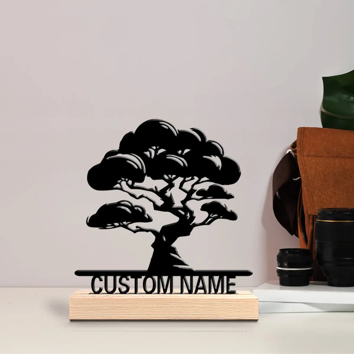 1pc Cartoon Personalized Custom Potted Plant Metal Statues Wooden Frame Wall Decor for Living Room Bedroom Eclectic Mystical