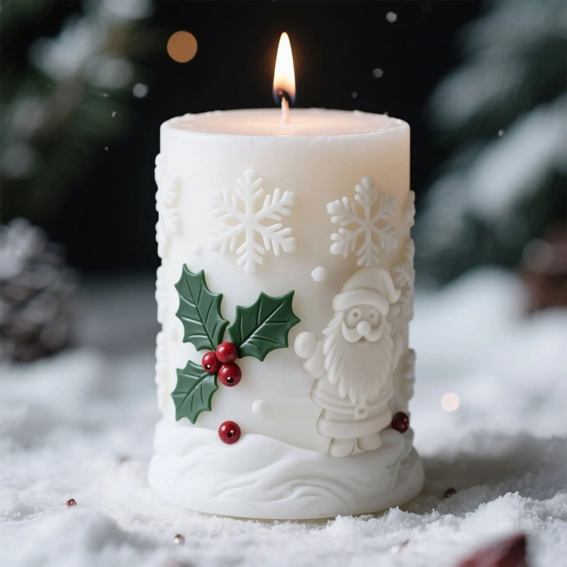 Cilindro in rilievo 3D Fiocco di neve di Natale Alce Stampo per candele in silicone Albero di Natale Babbo Natale Aroma Stampo in gesso Forniture per candele