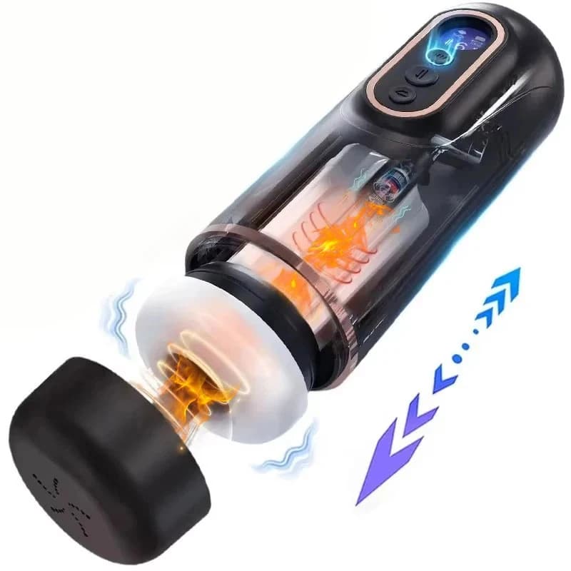 Masturbatore maschile con succhiatura telescopica automatica, vibrazione, riscaldamento intelligente, auricolare vocale sexy, giocattolo del sesso della fica tascabile per gli uomini