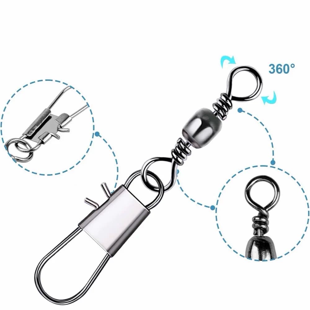 JSFUN 50Pcs Fishing Connector Swivels Interlock Pin Bearing Rolling Swivel Snap Swivel Fishhook Carp FishingLure Accessories