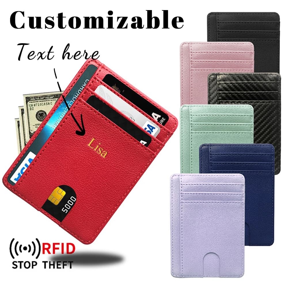 Customized Name RFID Anti-Demagnetization Bank Card Holder Protection Cover with Multiple Card Slots PU Card Bag
