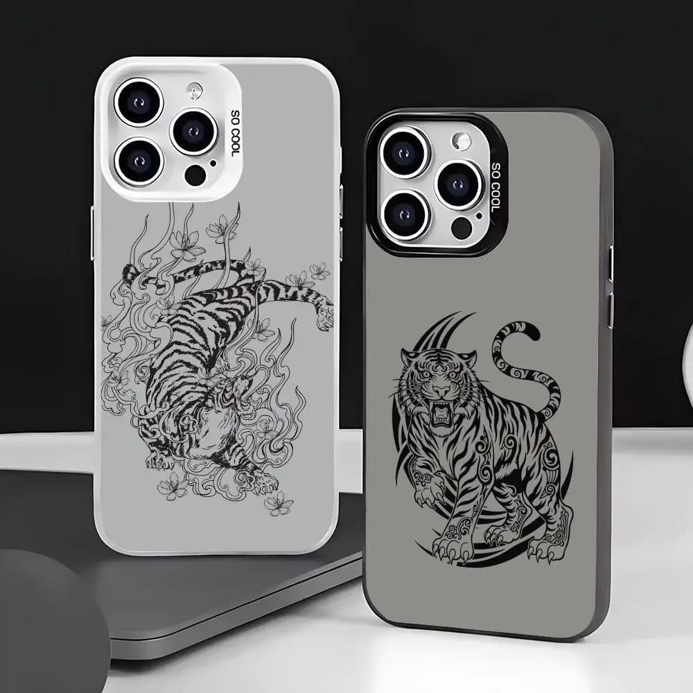 Custodia per telefono antiurto con tatuaggio tigre, effetto opaco laser Aurora, per iPhone 17 16 15 14 13 12 11 Pro Max Air