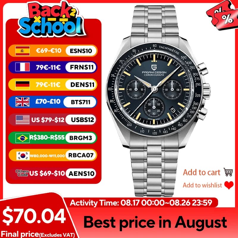 New 2026 PAGANI DESIGN Tribute to CK2998 Lunar watch Luxury retro Watches Men's Quartz Sports Chronograph Stainless Steel