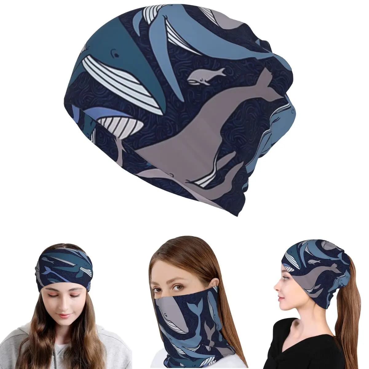 School Of Whales Bandana Neck Gaiter Mask Sciarpa Maschera calda per il viso Cappello unisex per adulti lavabile