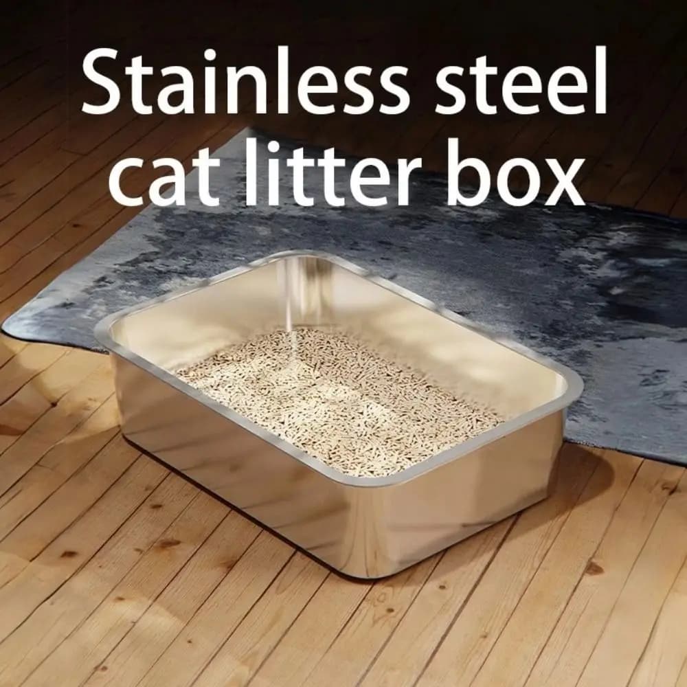 Nuova lettiera per gatti in acciaio inossidabile, facile da pulire, toilette per gatti su un lato, di grande capacità, per animali domestici