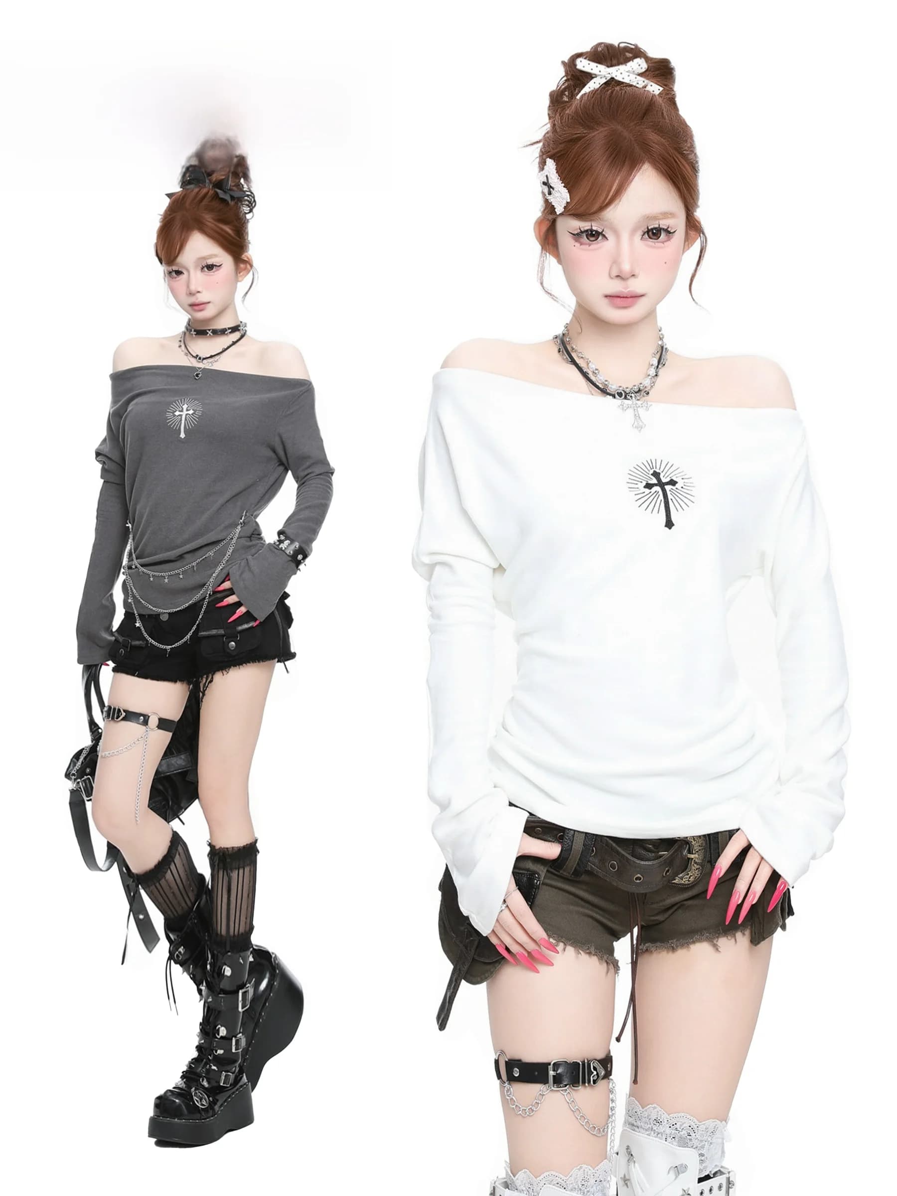 BASTERDS American Style Hot Girl Cross Stitching Long Sleeve T-Shirt Women's Slim Fit Inner Wear Spring Season High Waist