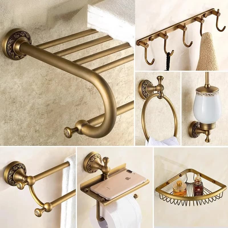 Porta scopino in ottone Mensola da bagno Porta carta antico Porta asciugamani Porta sapone Porta asciugamani Porta asciugamani Porta asciugamani Hardware per il bagno