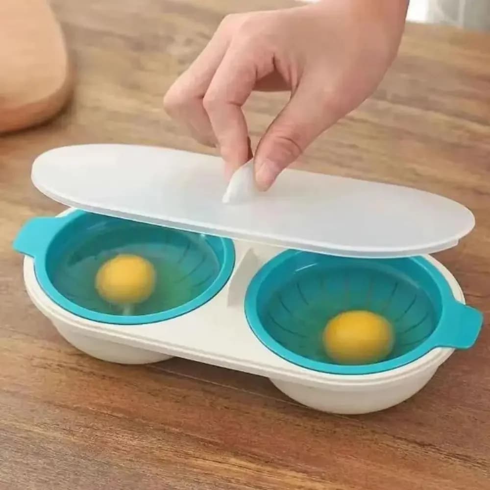 Bracconiere per uova a microonde da 1 pezzo, bollitore per uova a doppia tazza, gadget da cucina, stampo per uova a molla calda, strumenti di cottura, creatore di uova di loto d'acqua trasparente