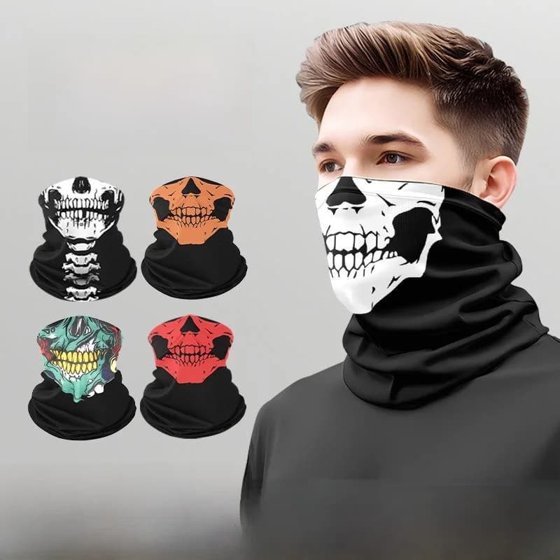Men's Ice Silk Skull Digital Print Neck Protection Face Mask Thin Milk Silk Quick Dry Summer Fashion Youth Seven Sleeve Long