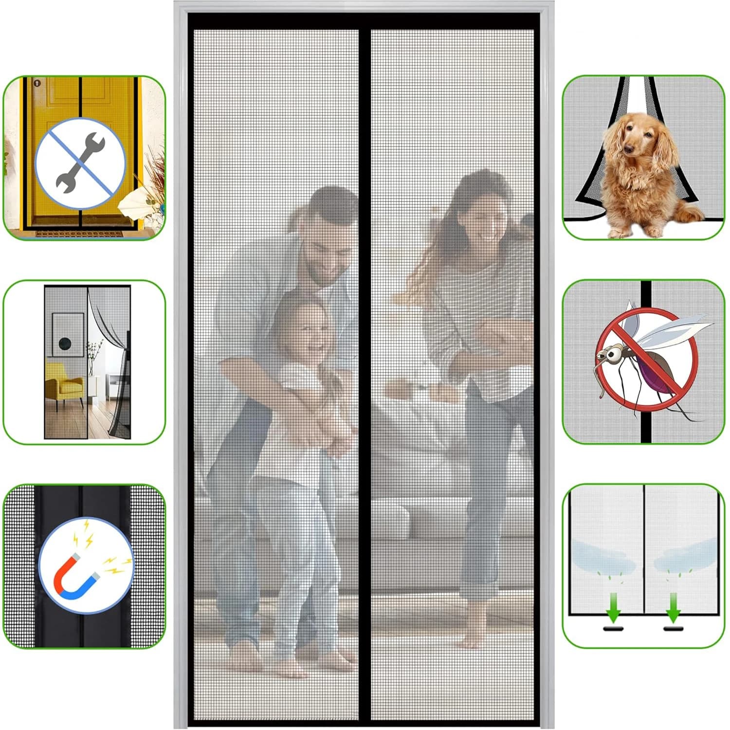 Magnetic screen door, anti mosquito heavy-duty magnetic suction automatic closing, hands-free, No drilling required