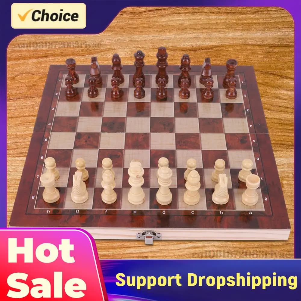 Developing Strategic Thinking Chess Wooden Set Best Gifts Foldable Chess Board No Toxic 29x29cm Large Chessboard for Kids Adults