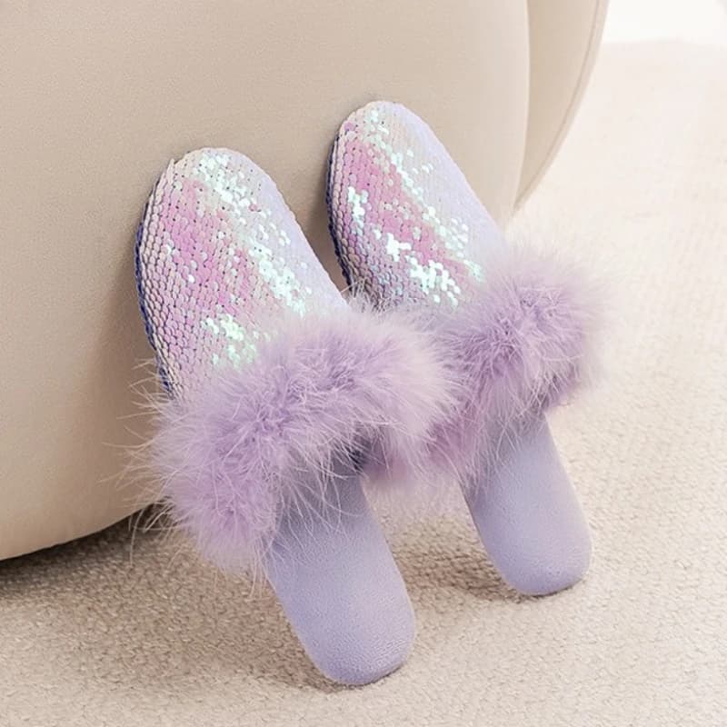Autumn Winter Soffici Plush Warm Slippers Women's Home Sequins Design Round Toe Slippers Cotton Comfort Women's Moccassini Anti-slip