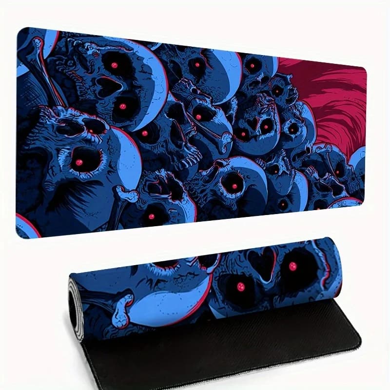 Tappetino per mouse con teschio blu Tappetini da gioco grandi Tappetino da scrivania XXL Accessori per PC per giocatori Tappetini per espansione tastiera Tappetini da ufficio antiscivolo in gomma