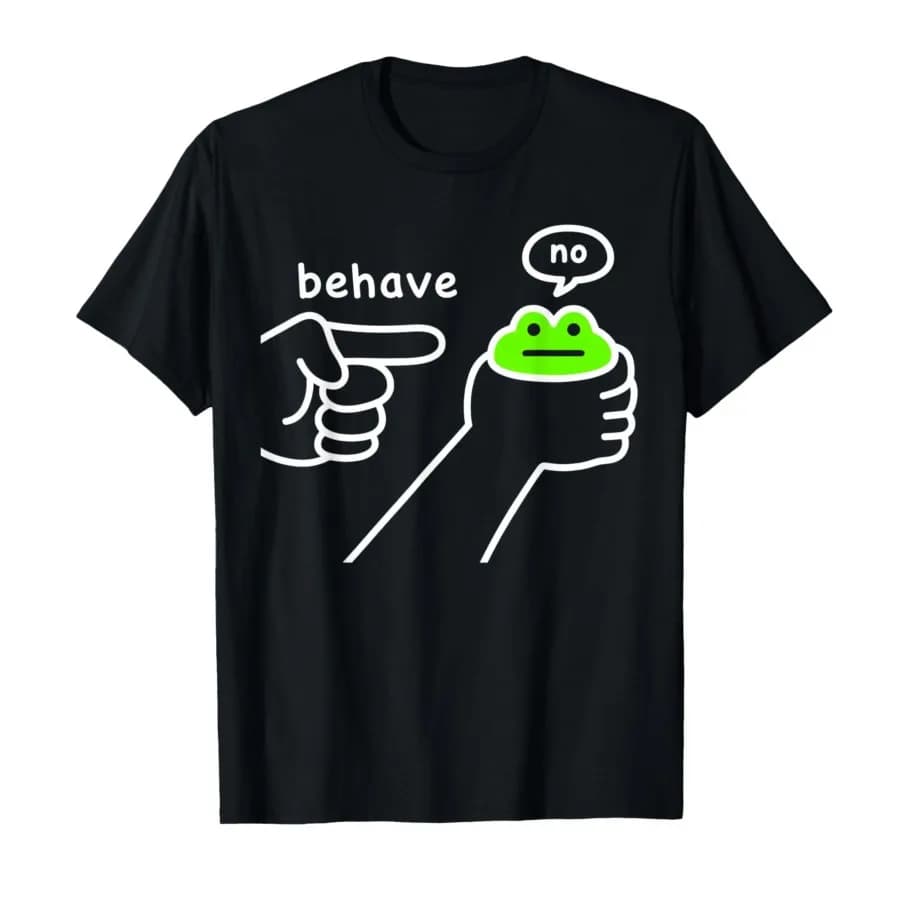 T-shirt con design a cartone animato 'Dishonest Frog Funny Frog Meme Behave No' per uomo e donna, a maniche corte