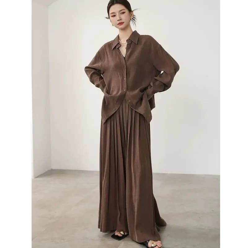 Minimalist Women Plus Size Loose Shirt Skirt Set Autumn Winter Long Sleeve Blouse Wide Swing Skirt Casual Outfit Up to 8XL