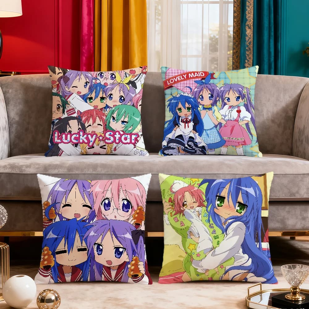 Anime Lucky Star Kawaii Cartoon cushion cover soft Comfort Pillowcase for Sofa nap Living Room party Home pet Decor Pillowcover