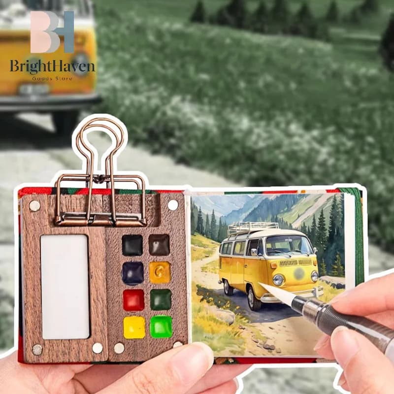 Mini Walnut Wood Watercolor Palette Portable Paint Box With Clip Travel Painting Paint Tray Art Supplies Sketchbook Palette B.H