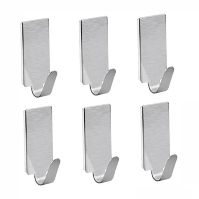 5PCS Stainless Steel Self Adhesive Hooks Towel Rack Wall No-Drill Hook for Door Kitchen Bathroom Bag Hanger Key Holder Organizer
