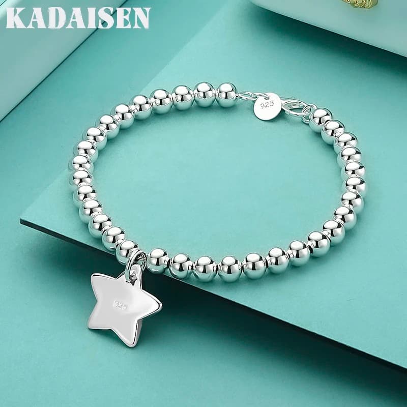 925 Sterling Silver beads chain bracelets with star shaped pendant for women, fashionable jewelry for weddings, parties, Christmas gifts