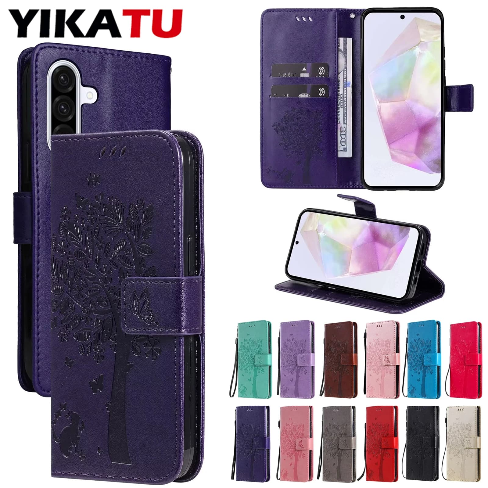 Custodia a Portafoglio in Pelle a 12 Colori per Samsung Galaxy A56 A55 A54 A53 A52 A51 A50 A41 A40 5G A91 A81 A73 A72 A71 A70 A36 A35 4G