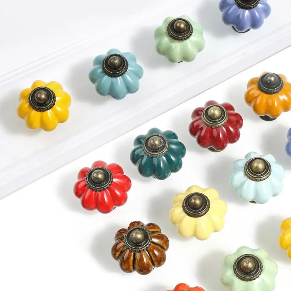 Maniglia a forma di zucca in ceramica a foro singolo retrò Maniglie per porte rotonde in stile europeo Maniglia per armadio vintage