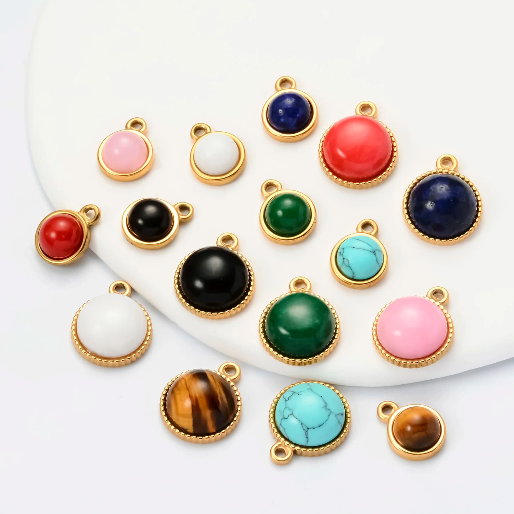 3Pcs Gold Plated Stainless Steel Natural Stone Round Charm Pendants for DIY Earrings Bracelet Necklace Jewelry Making Accessorie
