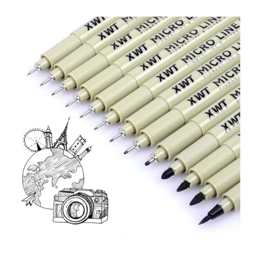 12+1 Fineliner Drawing Art Pens, Black Waterproof Pigment Ink Set for Artists, Sketching, Manga, Watercolor, Calligraphy, and D