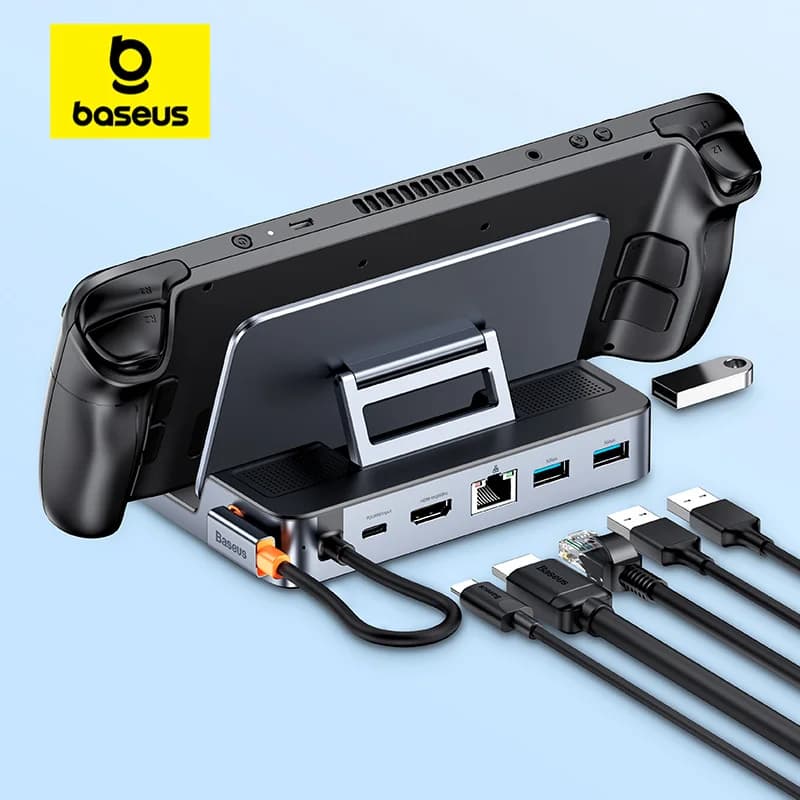 Baseus Docking station USB C per Steam Deck Nintend Switch 6-in-1 da tipo C a 4K a 60Hz Hub USB 3.0 Gigabit Ethernet compatibile HDMI