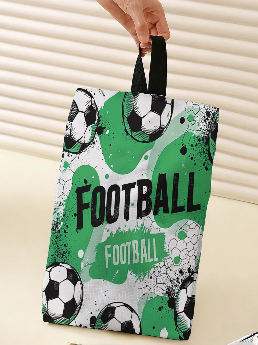 Green Graffiti Football Print Handheld Storage Bag, Portable Tote Pouch For Shoes Laundry And Daily Sundries