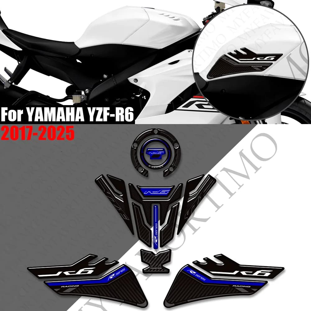 Motorcycle For YZF-R6 2017 - 2025 Tank Pad TankPad Cap Grips Gas Fuel Kit Knee Stickers Decals Protection YZFR6 YZF R6