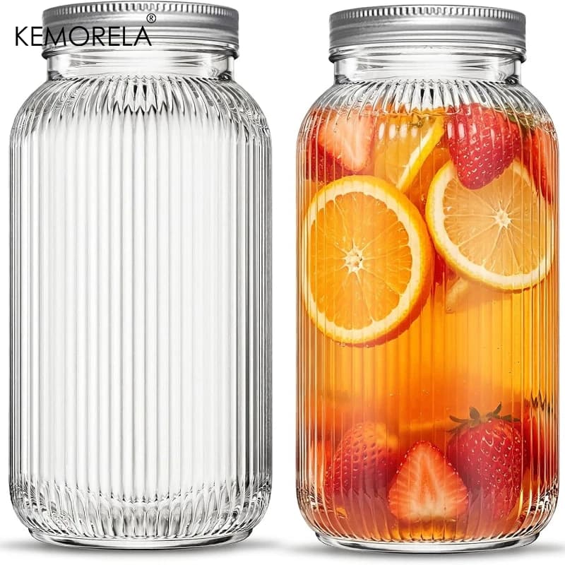 2 Barattoli in Vetro a Bocca Larga con Coperchi a Vite, Vasetti per Conserve per Sottaceti, Fermentazione, Conservazione in Frigorifero e Dispensa