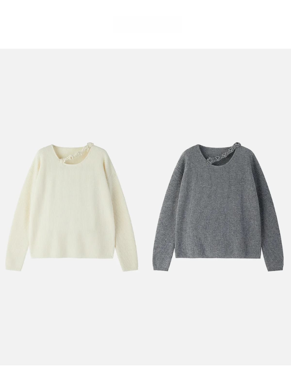 JINGJING2024 Nuova Collezione Invernale: Maglione con Fiori Lavorati a Mano in Lana 100% con Ciondolo Floreale