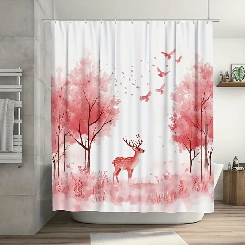 1 tenda da doccia rosa adorabile cervo in legno - impermeabile, 12 ganci, 71x71", arredamento bagno di WWSUGAI330