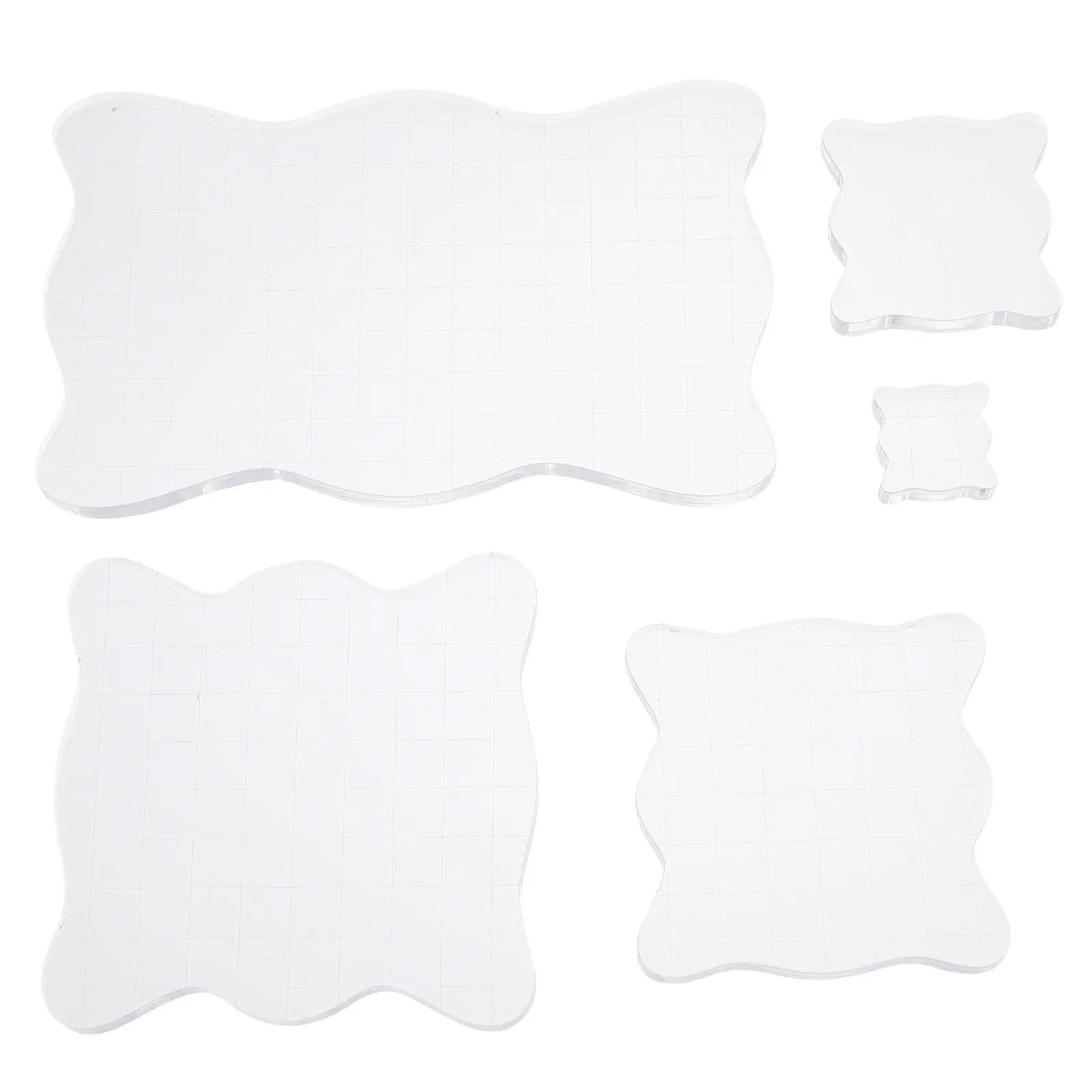 Set di 5 Blocchi Acrilici per Timbri, Accessori Durevoli con Linee a Griglia Trasparenti, Strumenti per Scrapbooking Fai-da-Te, Manici per Timbri Acrilici