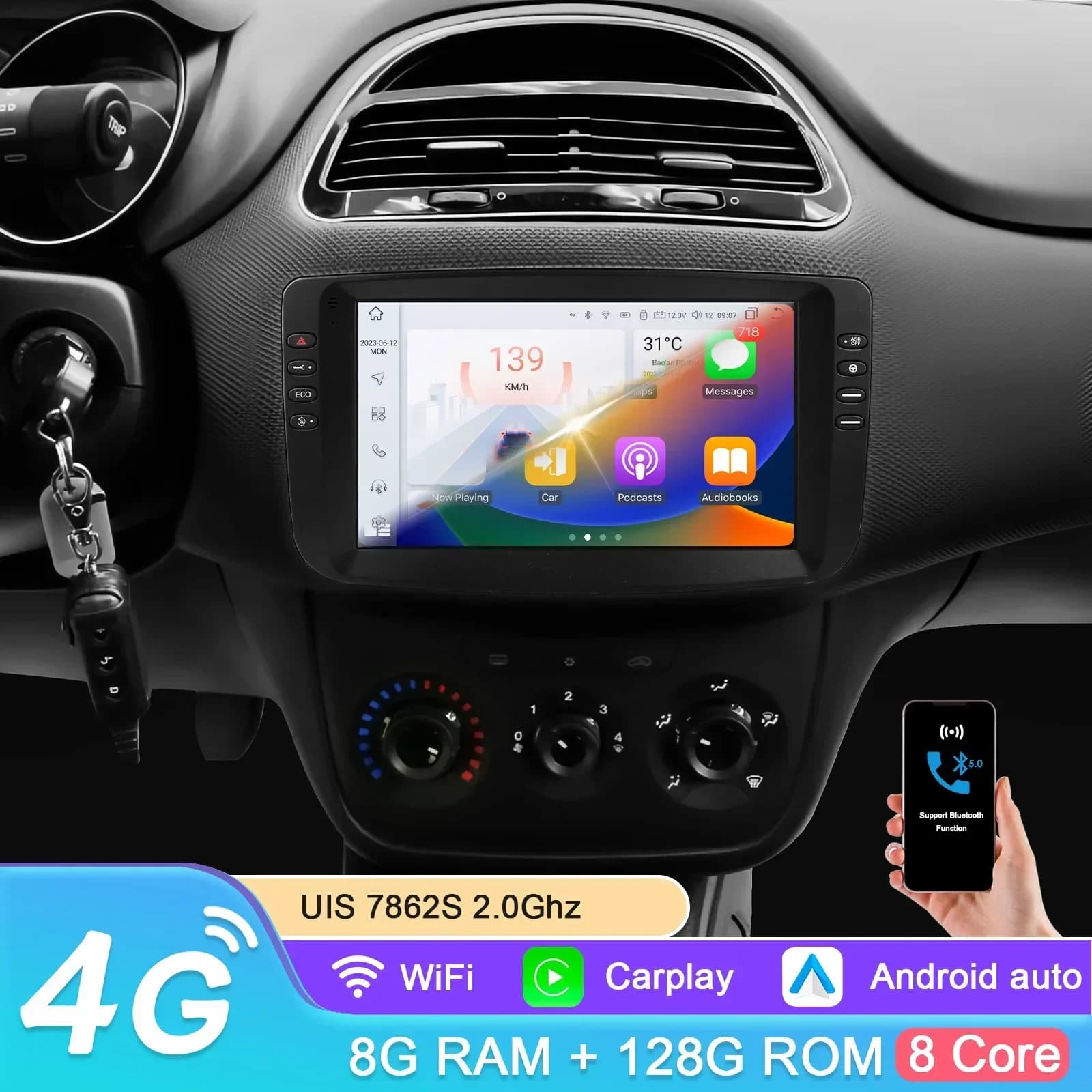 Hizpo 9 ''Carplay 4G 2 Din Android 13 Autoradio per Fiat Linea 2012 - 2015 Fiat Punto EVO Multimedia Video GPS DSP Autoradio RDS