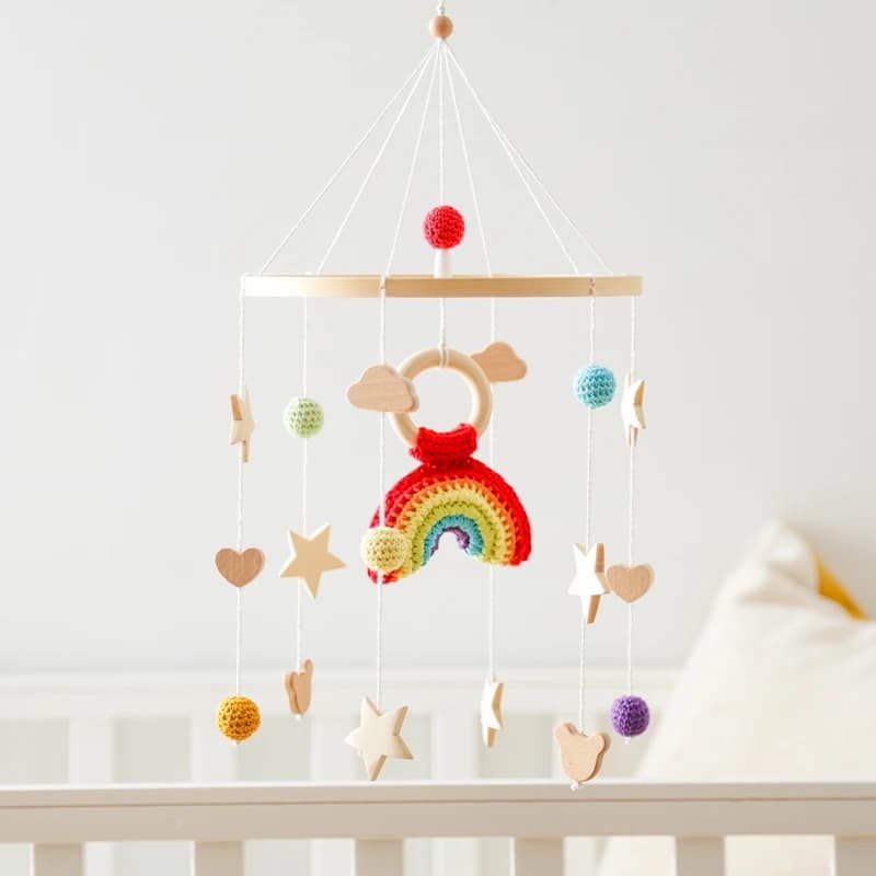 Baby Rattle Toy 0-12 Months Wooden Mobile On The Bed Beech Wind Chime Style Bed Bell For Baby Holder Bracket Infant Crib Boy Toy
