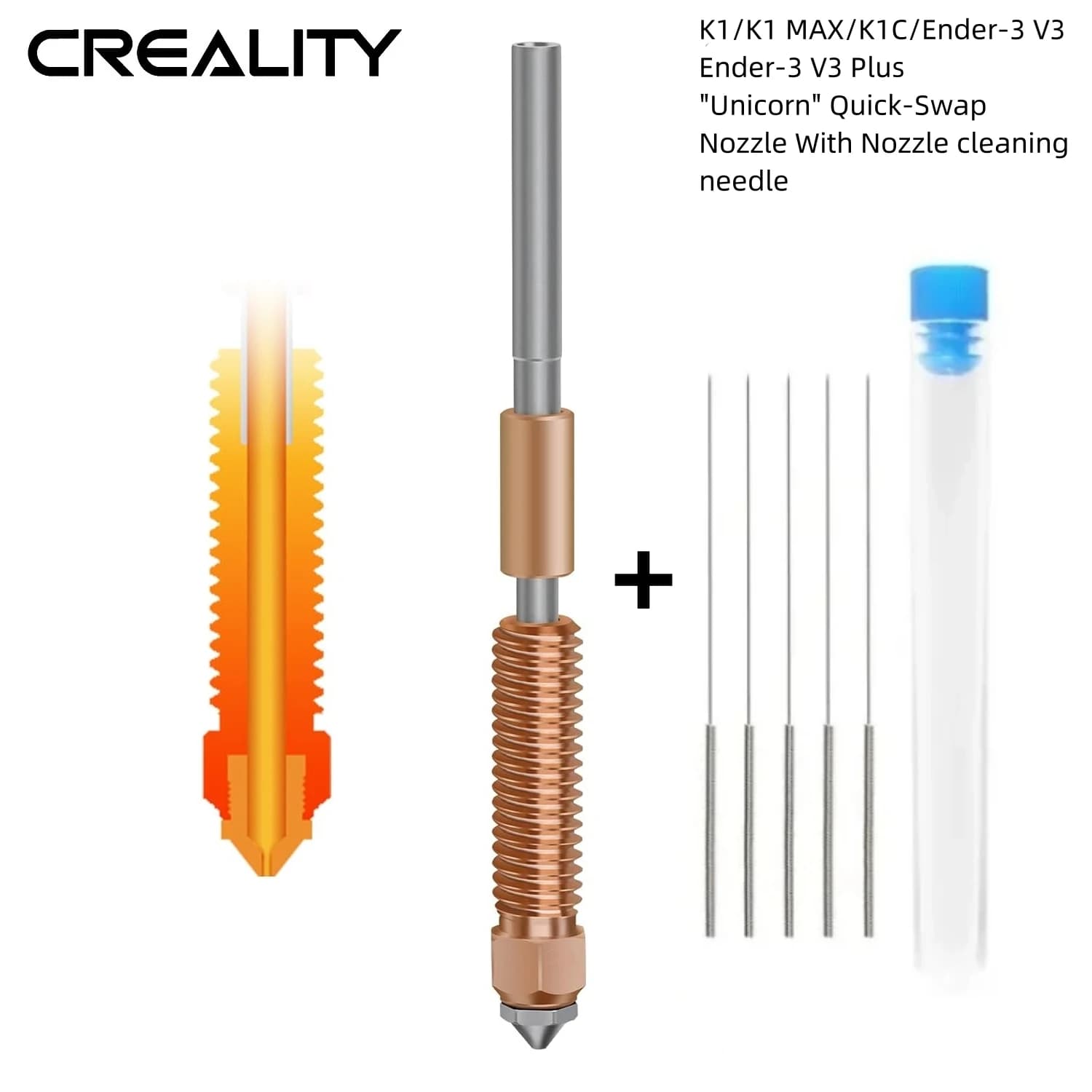 Creality K1C Ugello Unicorno Spina rapida Ender 3 V3 Ugello adatto per stampante 3D K1C/K1 Max Blocco riscaldatore in ceramica Accessorio hot end