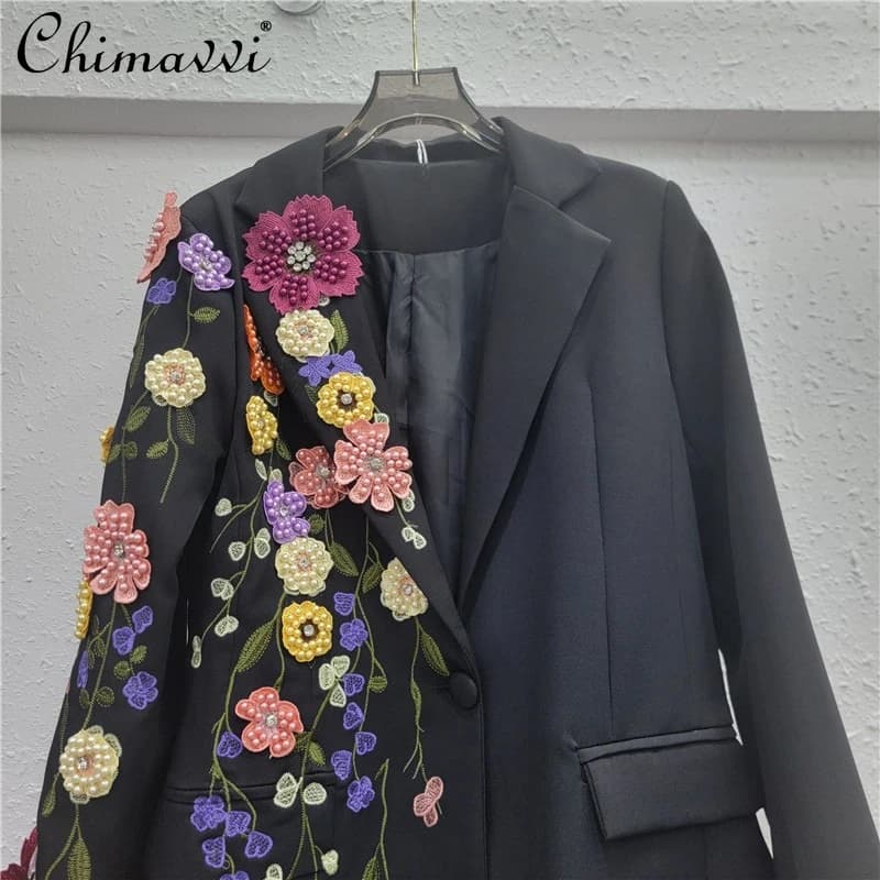 Nuova Giacca Elegante Primaverile 2026 di Alta Moda con Ricami Floreali 3D, Slim-Fit, Monopetto, Manica Lunga per Donne OL