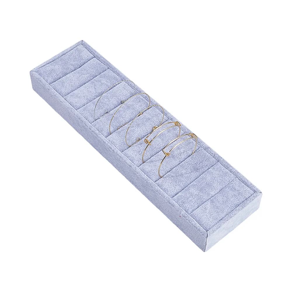 1Pc 10-Slot Bangle Jewelry Organizer Tray Bracelet Display Tray Light Grey Velvet Ring Organizer 35.5cm(13.98in) Long