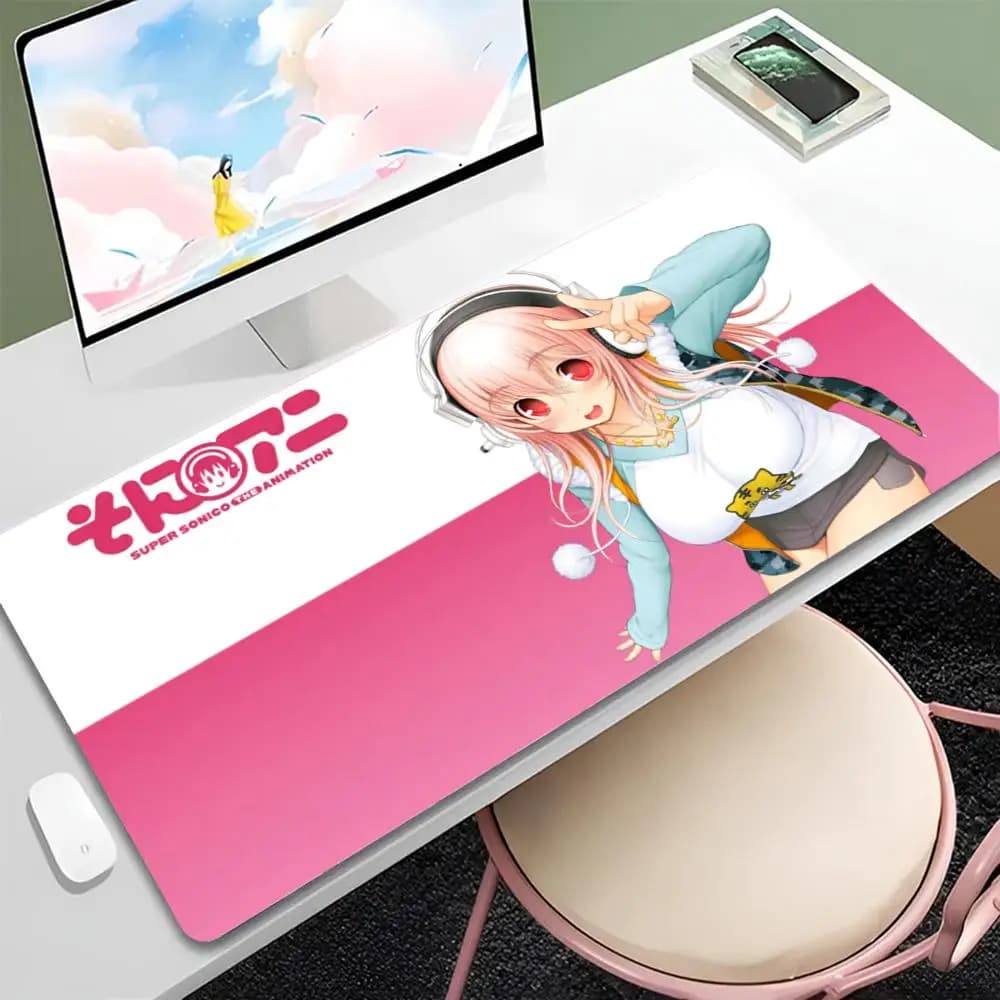 Tappetino per mouse Super Sonico Anime Girl, tappetino per mouse grande da gioco, tappetino per tastiera e scrivania con bordi rinforzati
