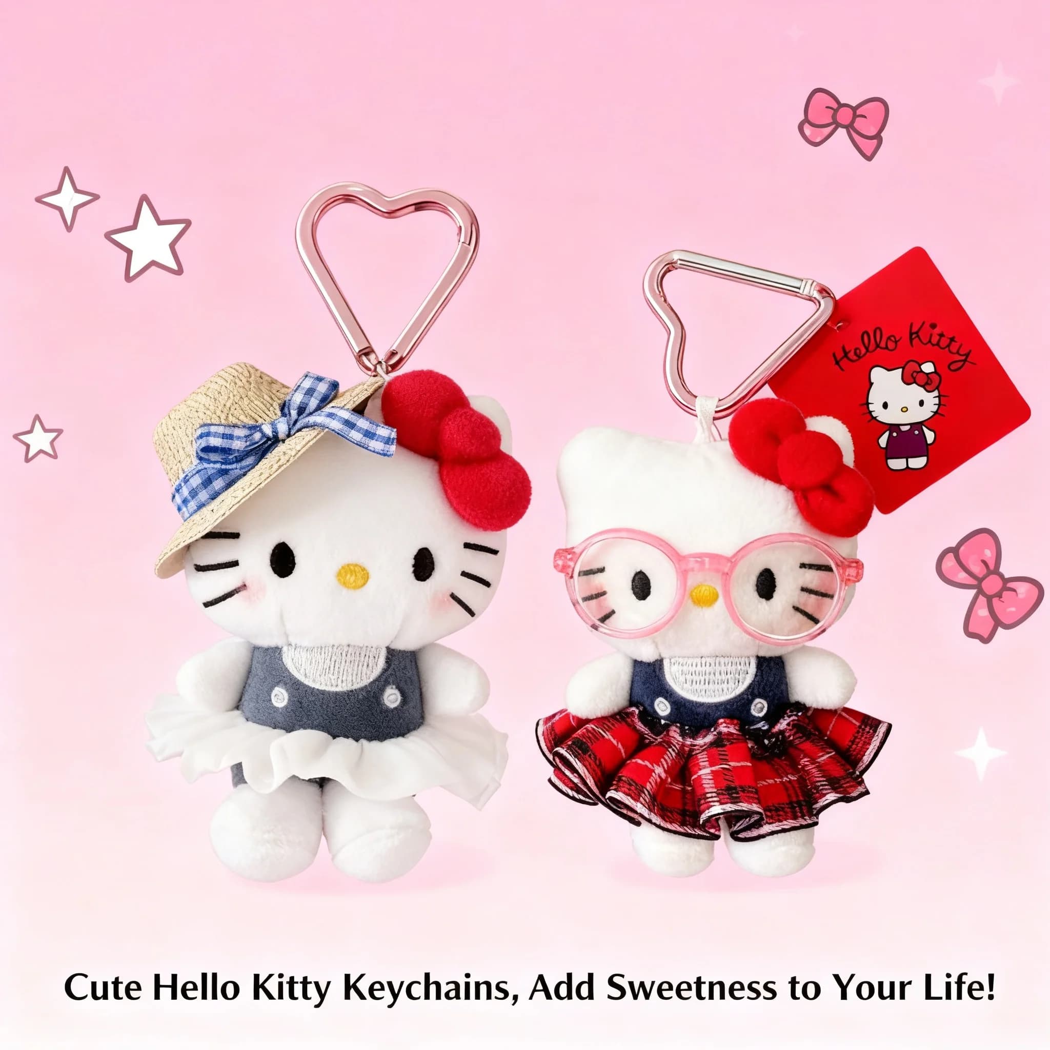 Portachiavi Peluche Hello Kitty Sanrio con Occhiali da Sole, Bambola Gatto KT, Accessorio Moda per Zaino, Regalo di Compleanno, Portachiavi Periferico