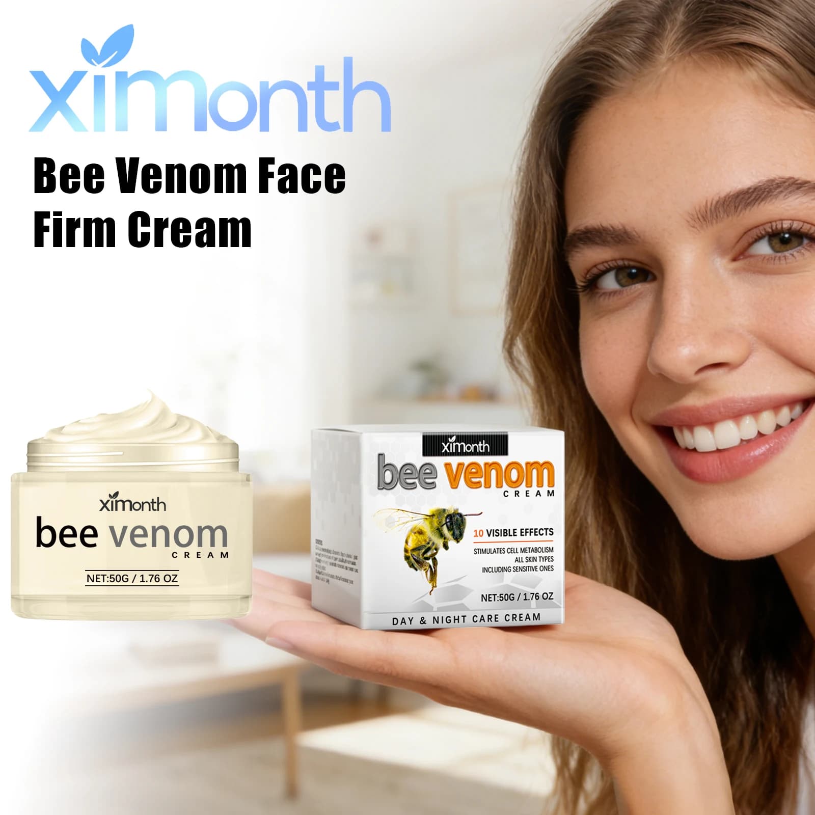 Crema Viso al Veleno d'Api per Rassodare, Riparare Linee Sottili, Migliorare la Tonicità della Pelle, Alleviare la Secchezza, Idratare, Nutrire e Penetrare Profondamente