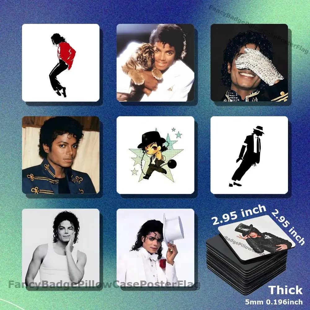 M-Michael Jackson Bad Off the Wall Acrylic Refrigerator Magnets Square Tiles with Magnetic Sheets for Home Decoration