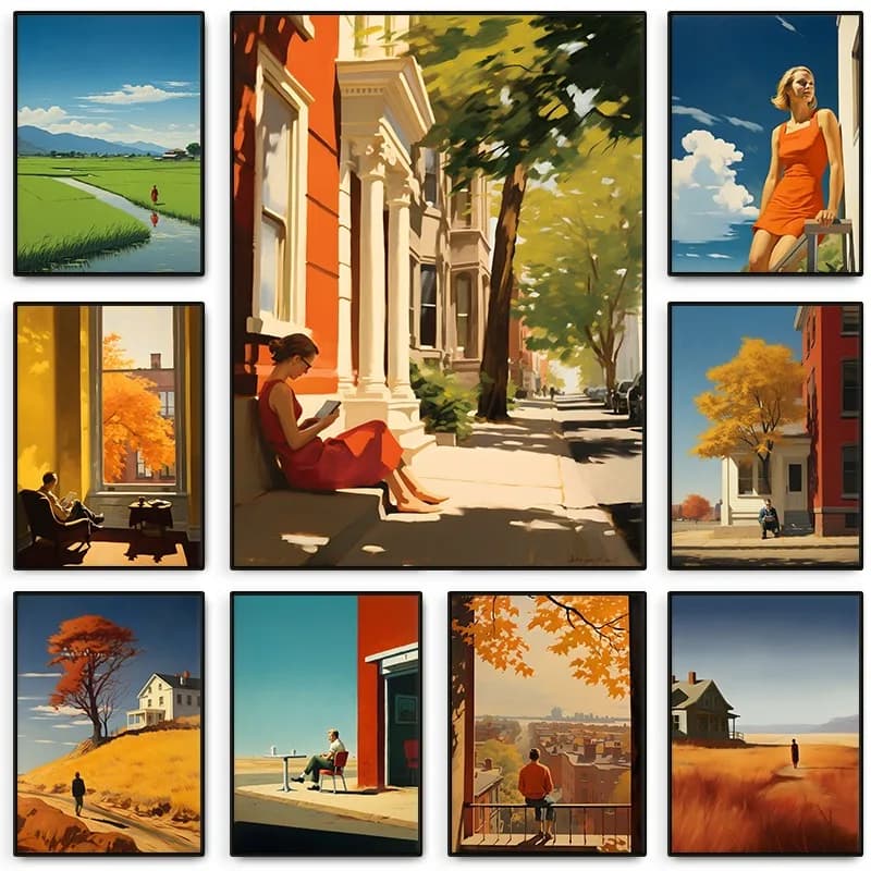 Edward Hopper City Poster Autumn Summer People Cityscapes Canvas Paintings Wall Art for Living Room Home Decor Mural
