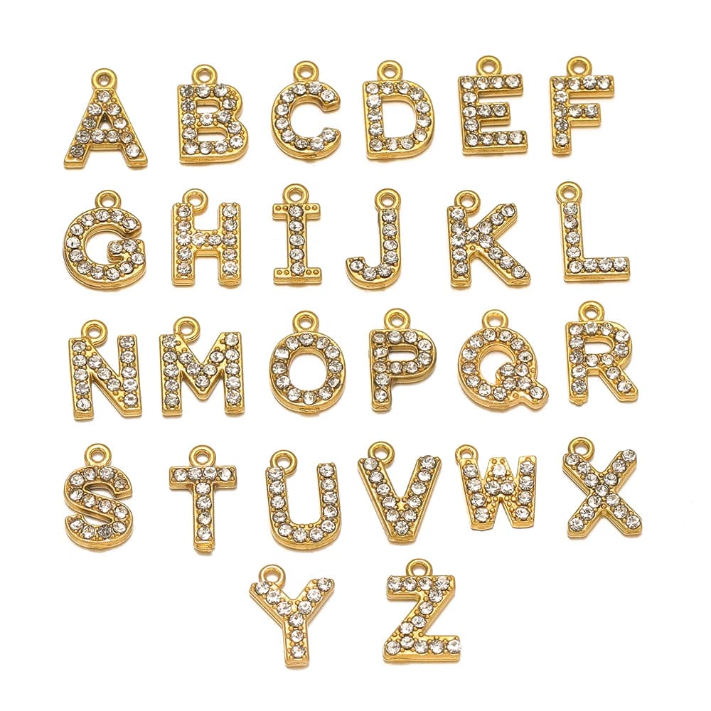 5 pezzi in acciaio inossidabile con lettere di strass dorate, ciondoli fai da te per donne e ragazze, alfabeto, collana, pendenti, gioielli, bracciale, orecchini