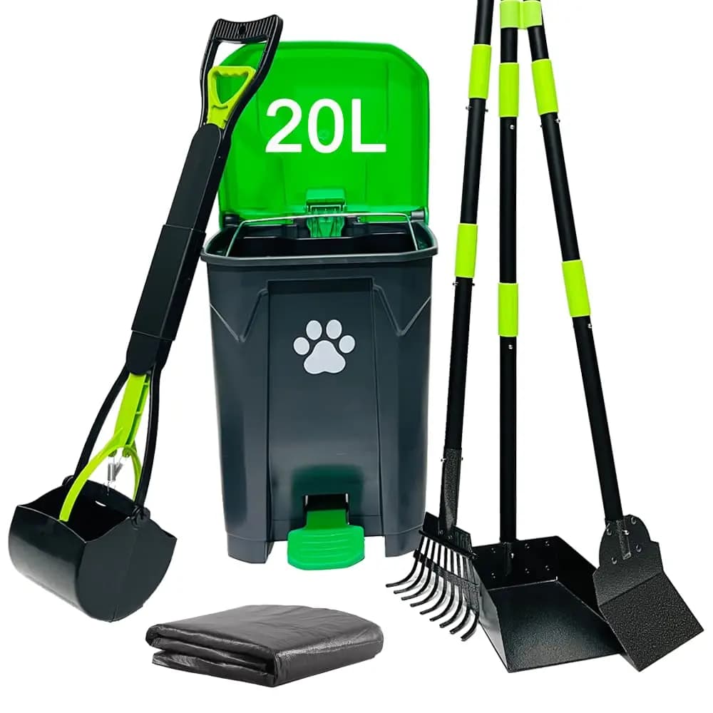 Cestino per deiezioni canine da esterno da 20L con paletta, coperchio, pedale e 50 sacchetti - Impermeabile e anti-odore