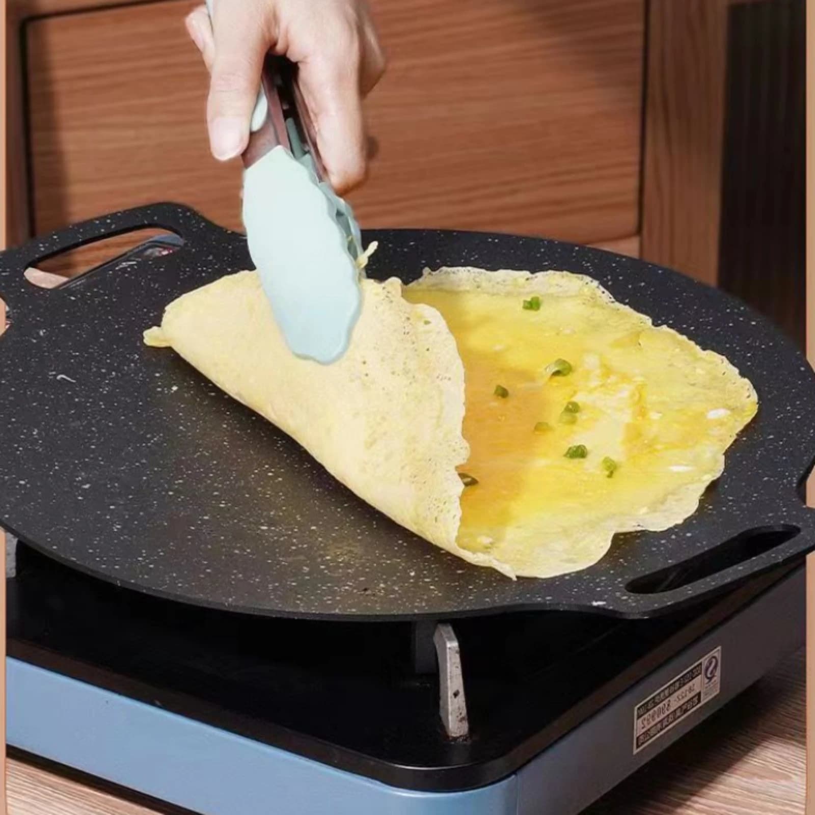 Stone-Look Griddle Plate Integrated Handles Round Griddle Plate Cookware Flat Cooking Surface Professional Grade for Gas Cooker