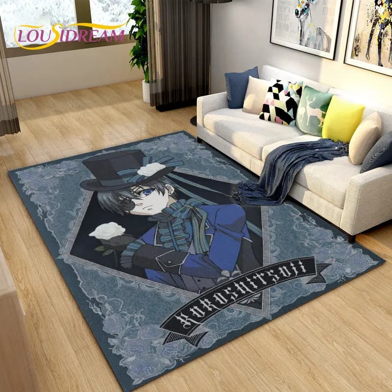 Black Butler Anime Cartoon Area tappeto, tappeto per soggiorno camera da letto divano zerbino decorazione, i bambini giocano tappetino antiscivolo