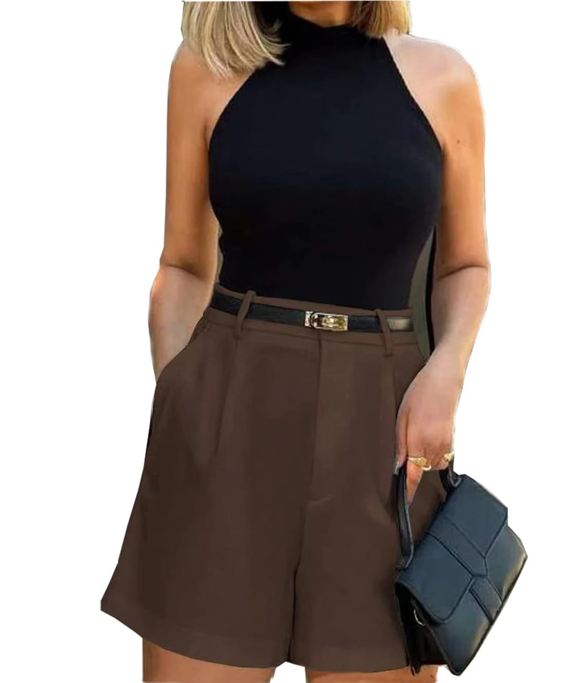 Shorts in denim a vita alta da donna, modello svasato (cintura non inclusa)