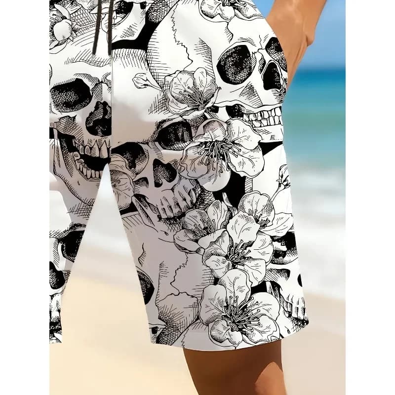 Costume da bagno da uomo ad asciugatura rapida con stampa 3D teschio - pantaloncini da spiaggia leggeri con coulisse e tasche per surf e TV